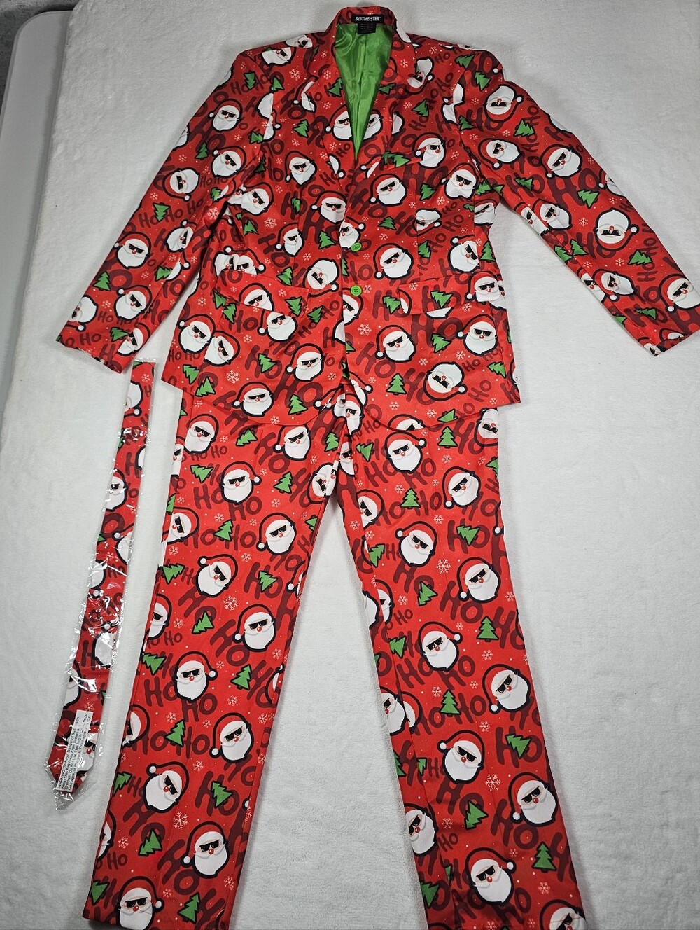 Suitmeister Mens Christmas Suit Set Large Red Santa Sunglasses Ho Ho Ho‎ 3-Piece